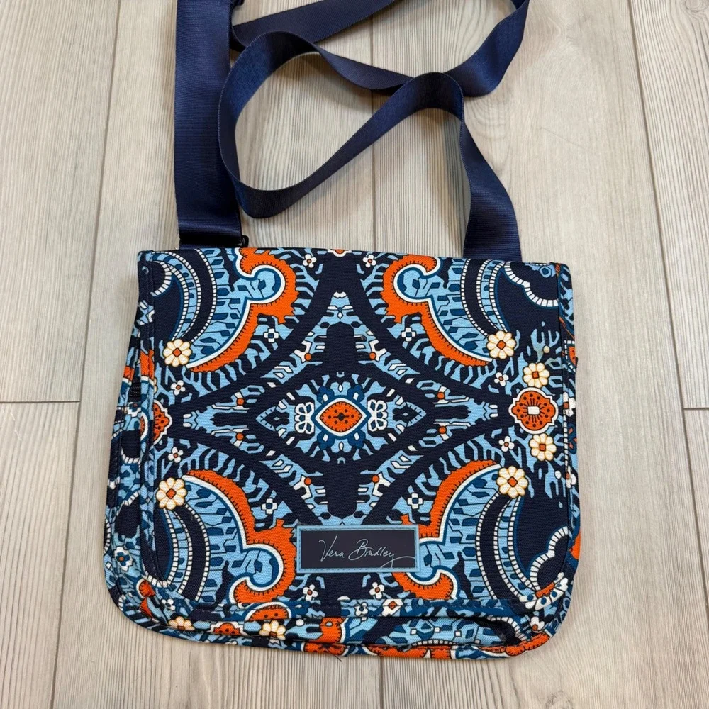 Vera Bradley Crossbody Messenger Bag Blue Orange Paisley Adjustable Strap